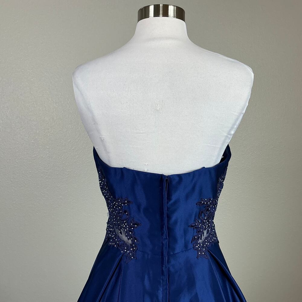 Blondie Nites Strapless Beaded Satin A-Line Evening Gown Royal Blue Size 7 Dress - Picture 8 of 11